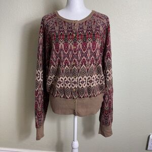 George by Mark Eisen Sweater Cardigan Women's Size L Brown and‎ Red Button Front